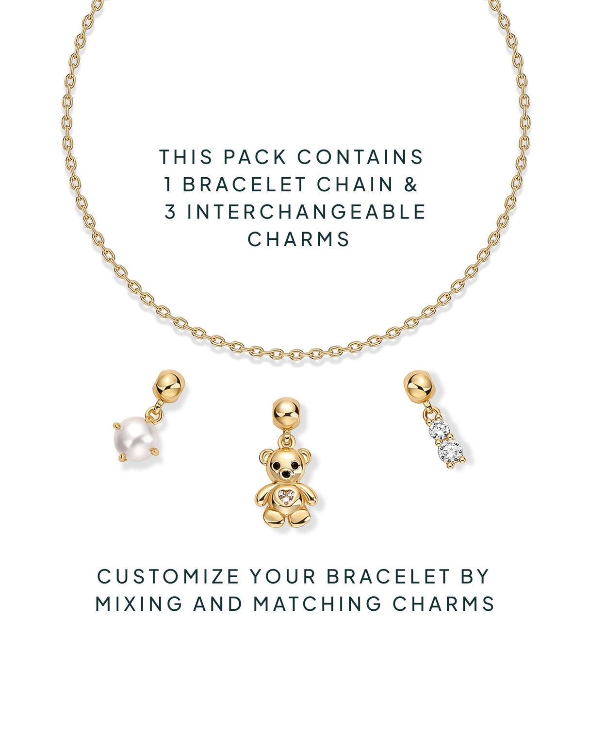 PAVOI Pearl Chain Bracelet Set, 14K Gold Plated, Yellow Gold, Pearl