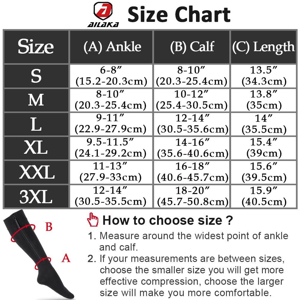 Ailaka Zipper Compression Socks Medical, 15-20 mmHg Knee High Compression Socks for Men Women, Close Toe Support Socks for Varicose Veins, Edema, Recovery, Pregnant, Nurse