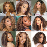 16 Inch Highlight Blonde Wear and Go Glueless Curly Bob Wig Human Hair Pre Plucked, 4/27 Water Wave No Glue wigs,Pre cut HD Lace Front Wigs Human Hair for Women 200% Density