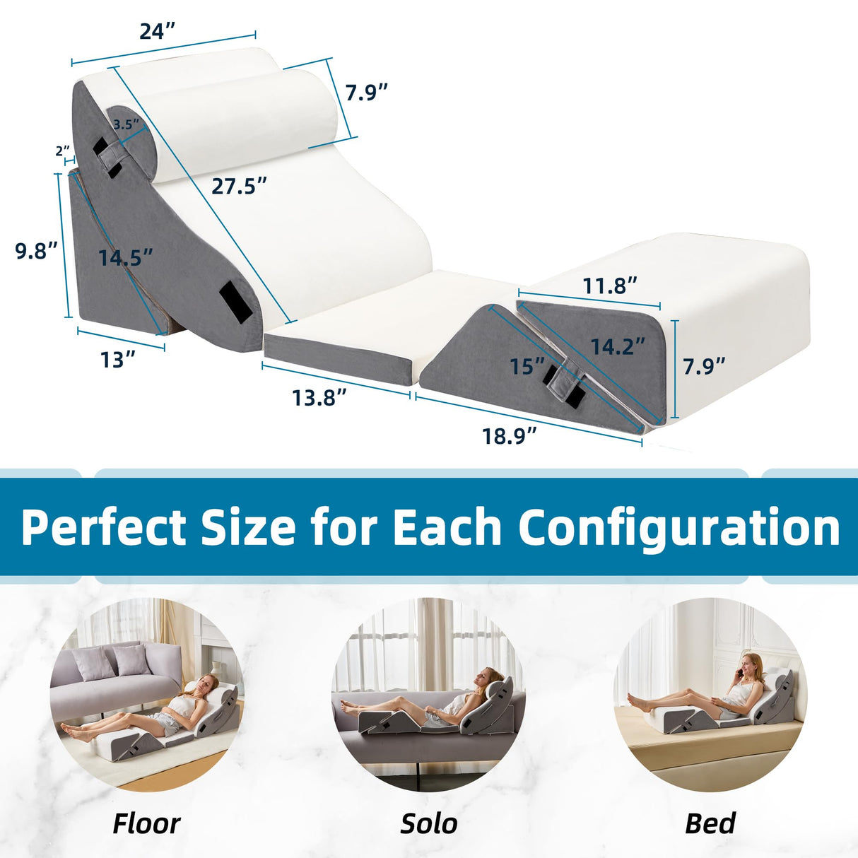 HABUTWAY 6Pcs Bed Wedge Pillow, Orthopedic Wedge Pillow for Sleeping with Memory Foam, Wedge Pillow for Back Pain Relief, Triangle Adjustable Support Pillow with Machine Washable Cover