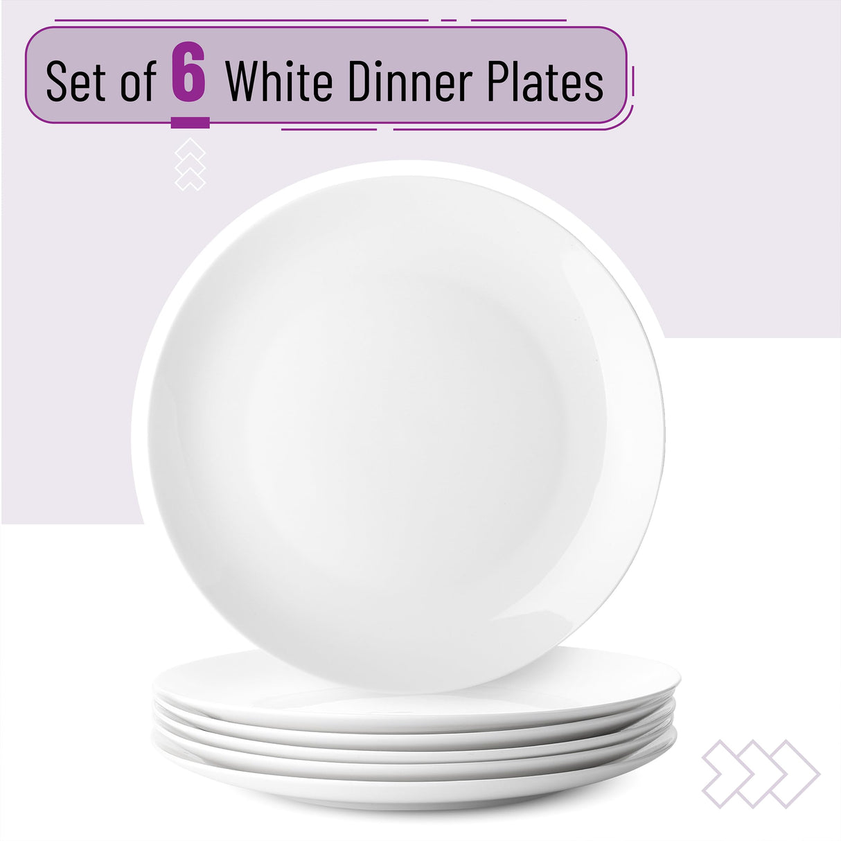 BTaT- White Porcelain Dinner Plates, Set of 6, 10.5 Inch, White Dishes, Porcelain Plates Sets for 6, Christmas Gifts