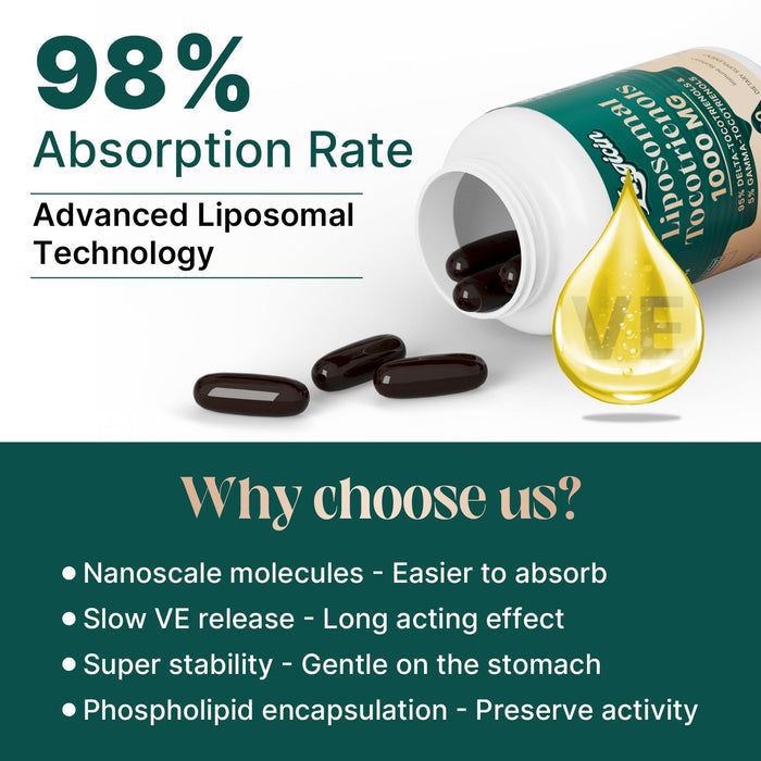 Vitamin E Tocotrienols - Liposomal Tocotrienols Supplement 1000mg, Highly Absorbable Delta Tocotrienol and Gamma Tocotrienol for Cardiovascular, Bone Health, and Antioxidant Support, 120 Softgels