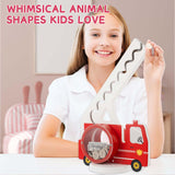 AORCMITN Wooden Fire Truck Piggy Bank for Boys Kids Girls Clear Big Belly Animal Coin Bank for Toddler Birthday Christmas Real Money Toy