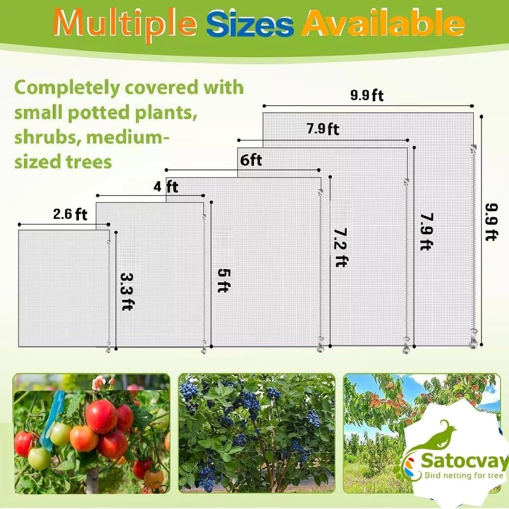 Extra Large 1Pack 15×15Ft Fruit Tree Netting with Drawstring & Zipper - Reusable Plant Protection Bag, Heavy Duty PE Mesh Cover for Blueberry Bushes - Blocks Birds/Deer/Squirrels