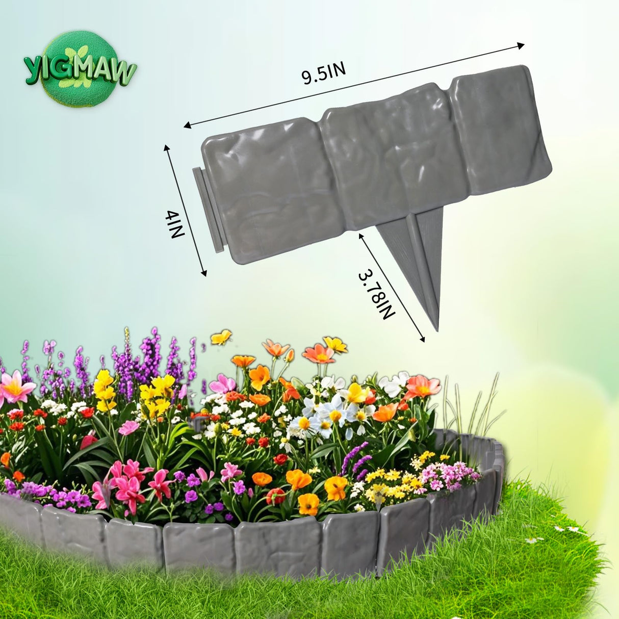 YIGMAW 2026 New Edging for Landscaping - Garden Edging Border-4 in Tall-Plastic Stone Effect for DIY Landscape,Lawn&Flower Bed (Gray, 40 Pcs)