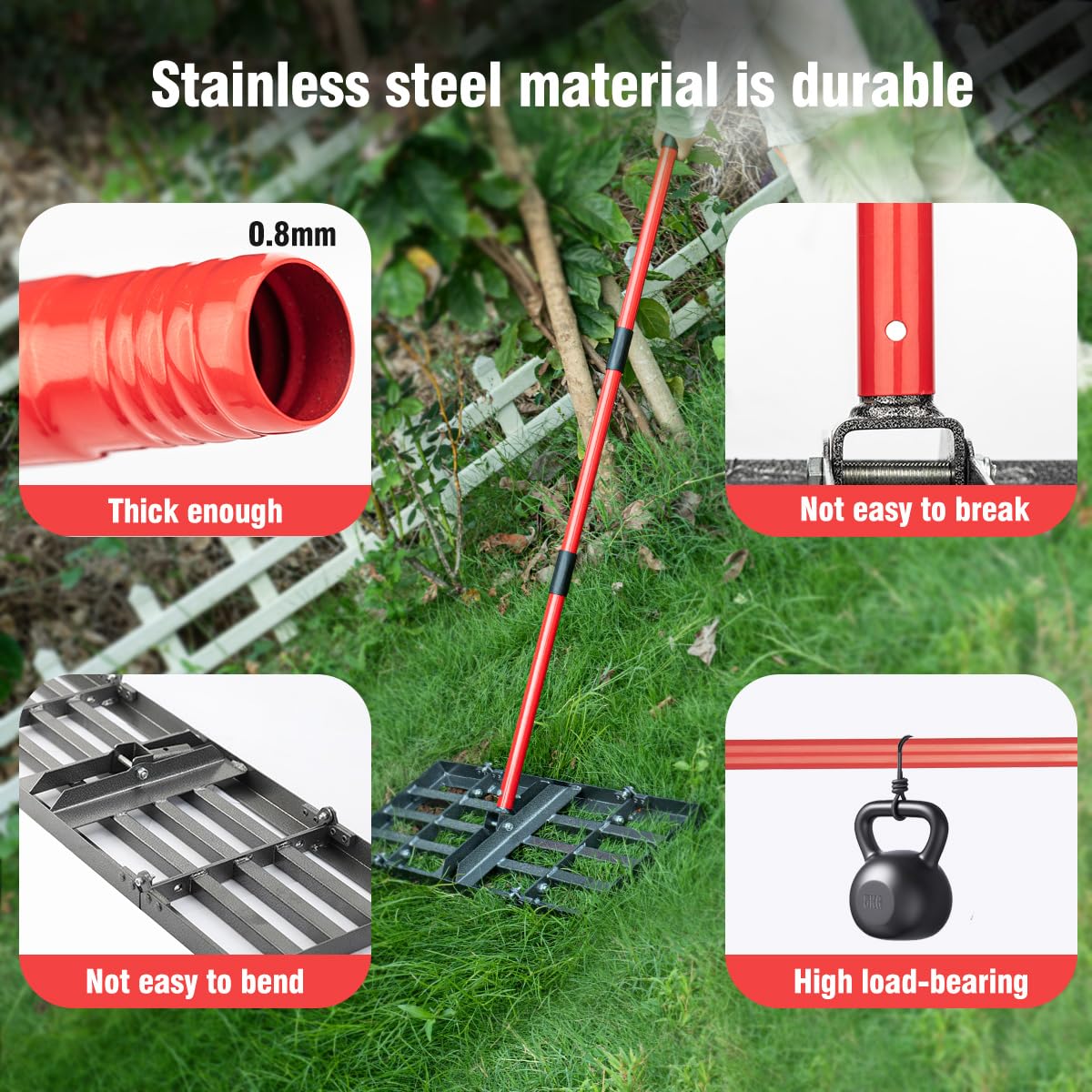 Zenhosit Lawn Leveling Rake - Lawn Leveler with 78" Adjustable Steel Handle, 30"x10" Ground Plate for Yard, Grass, Level Soil, Dirt Ground or Golf Field