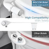 BIGCOW Ultra-Slim Bidet Attachment for Toilet - Dual Nozzle (Frontal & Rear Wash) with Adjustable Cold Water Pressure and Stainless Steel Inlet - Hygienic Solution for Fresh Cleanliness, Silver 1 Pcs