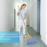 HiBaby Commercial Mop, 63Inch Handle Heavy Duty Industrial Mop Looped-End String Wet Mops for Floor Cleaning for Warehouse, Workshop, Garage, Office, Home, Deck(1 Mops Head)