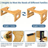 KingPavonini Bamboo Toilet Stool Squat 7in & 9in Adjustable Heights, Foldable Potty Stool for Adults with Non-Slip Layer to Improve Bathroom Posture and Comfort, 400 lbs Capacity