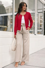 Newshows Women's 2025 Business Cardigan Lightweight Button Down Long Sleeve Casual Crew Neck Soft Knit Fall Cardigan Sweater Christmas Tops(Purplish Red,Medium)