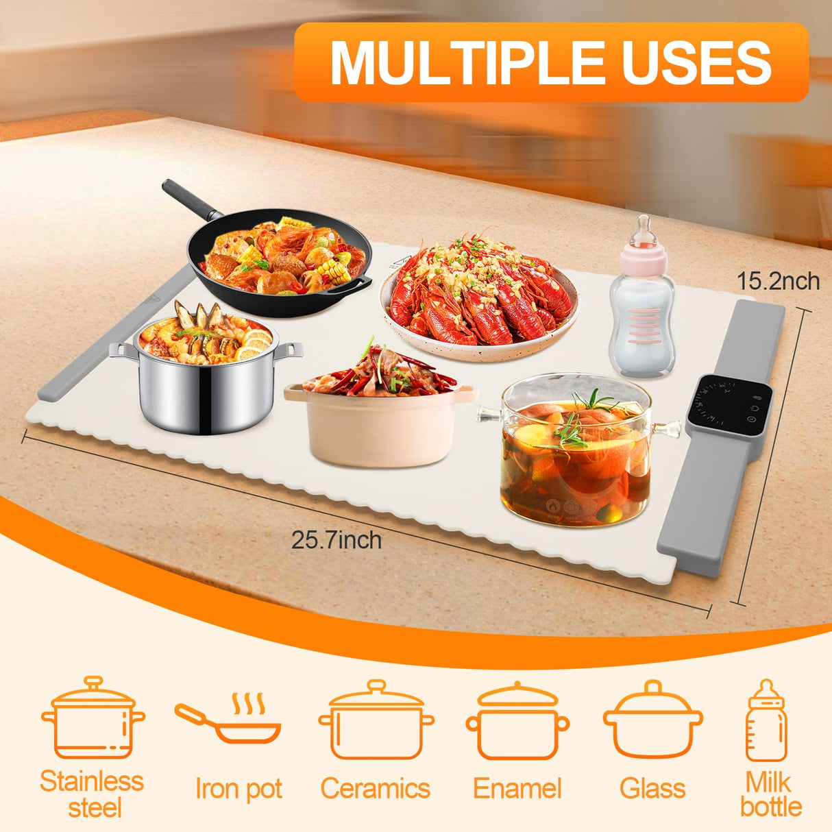Paninluo Warming Mat for Food 26" X 15.4",Food Warming Mat with Adjustable Temperature(5 Level),Electric Warming Tray,Fast Heating Tray for Home Buffets, Restaurants, Parties