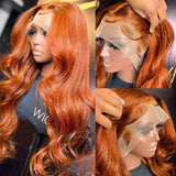 dorbess Ginger Orange 30 Inch Lace Front Wigs Human Hair Body Wave Wavy 13x6 HD Lace Front Glueless Ginger Wig Human Hair 180% Density Transparent HD Lace Frontal Wigs Pre Plucked Hairline