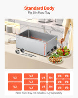 VEVOR Commercial Food Warmer, 1200W Electric Stainless Steel Steam Food Warmer, Fast Heating Countertop Buffet Bain Marie with Soup & Perforated Ladles, for Catering, Restaurants, Parties, Buffets