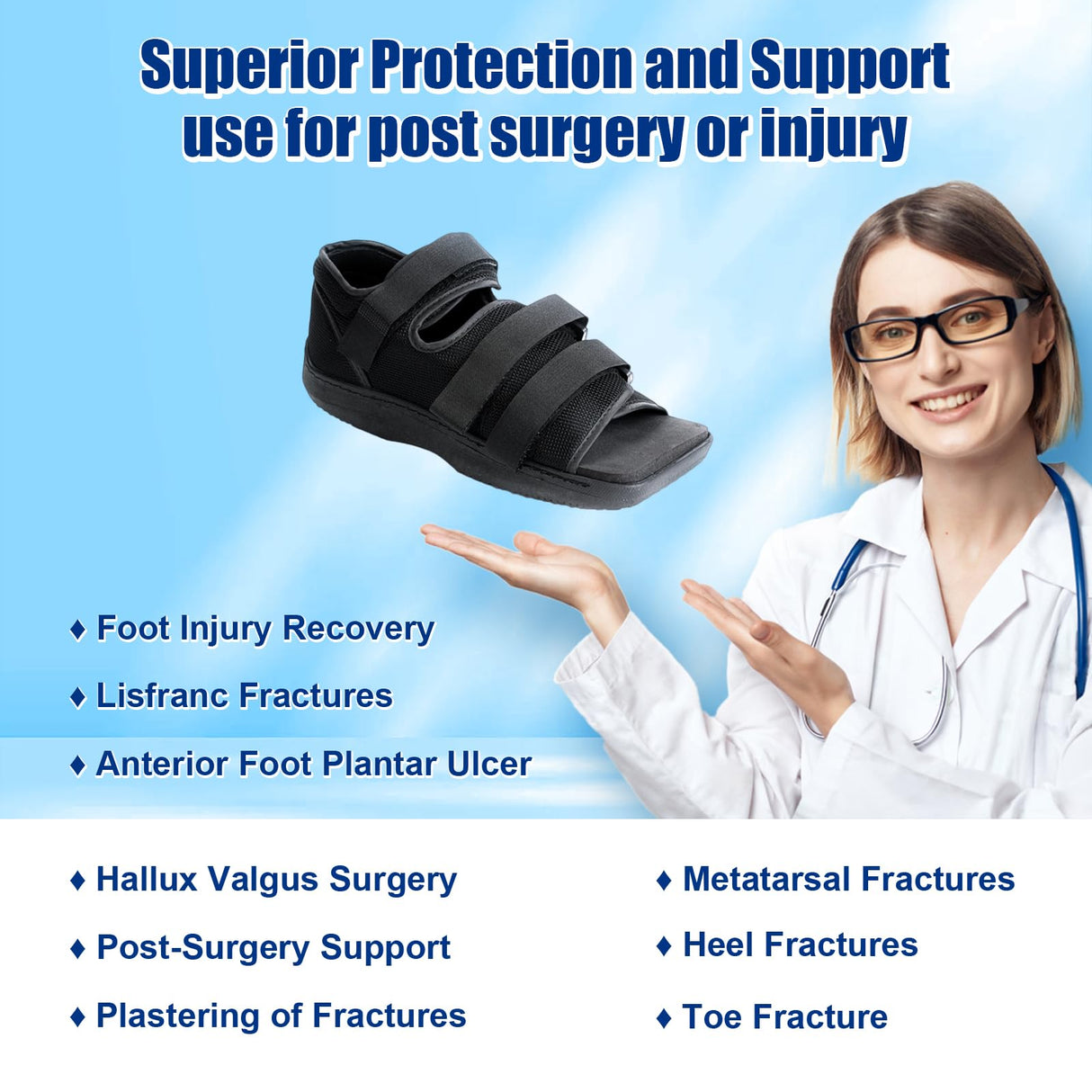 Estinko Post Op Shoe, Post Op Recovery Shoe, Adjustable Medical Walking Shoe for Post Surgery or Operation Foot Support, Broken Foot or Toe, Fracture or Ulcer, XS, Male Size 6, Female Size 6.5-7.5
