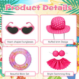 MeiAid Hawaiian Porch Goose Outfit, Summer Bikini Costume with Sunglasses & Wreath, Fits 23" Goose Statue, Garden Lawn Patio Yard Outdoor Decoration (Pink)