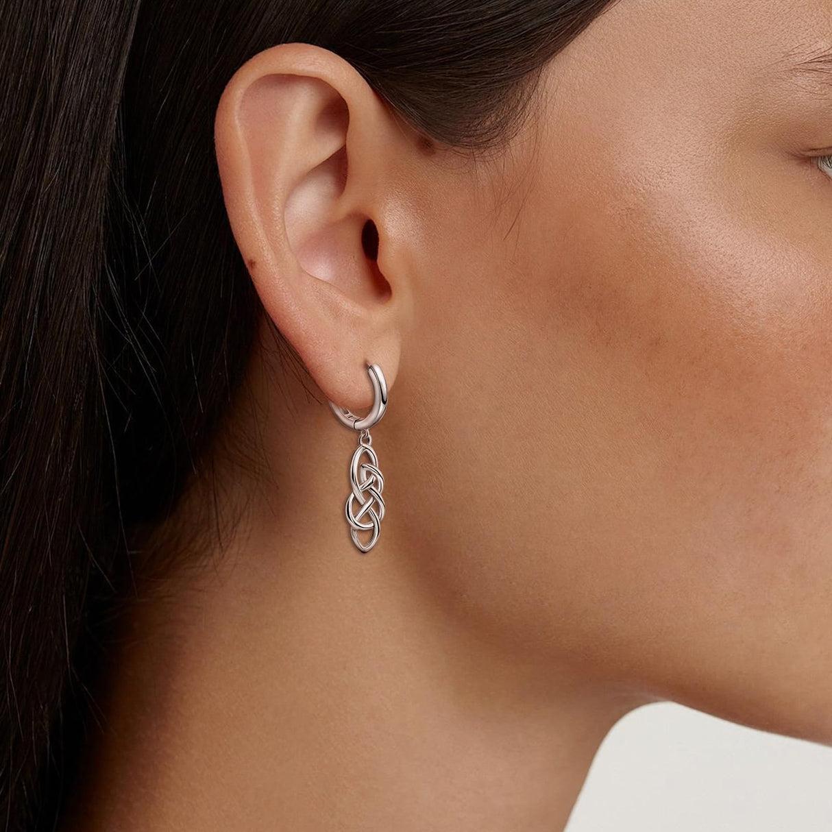 Celtic Knot Earrings for Women - Sterling Silver Hoop Earrings for Women Trendy Hypoallergenic Long Loop Earrings with Dangling Charm for Sensitive Ears Classic Fashion Huggie Earrings Gifts