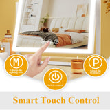 Gvnkvn Lighted Makeup Mirror, 17.3"x13" Hollywood Vanity Mirror with Led Lights, Three Color Lighting Modes, and 5X Magnification Mirror, Smart Touch Control, 360°Rotation (White, Gift Box)