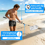Sand Flea Rake Stainless Steel Beach Sand Sifter with Sharp Digging Teeth, 56" Split Long Handle 16 Inch Large Basket Sand Crab Rake for Collect Sand Fleas, Shells, Shark Teeth & Fishing Live Bait