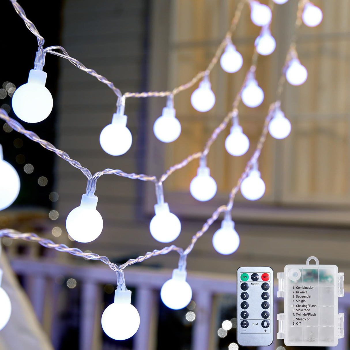 2 Pack Globe String Lights Battery Operated - 21 Feet 60 Led Fairy Lights, 8 Modes with Remote Mini Globe Lights for Indoor Outdoor Bedroom Party Wedding Garden Christmas Tree Decor, Pure White