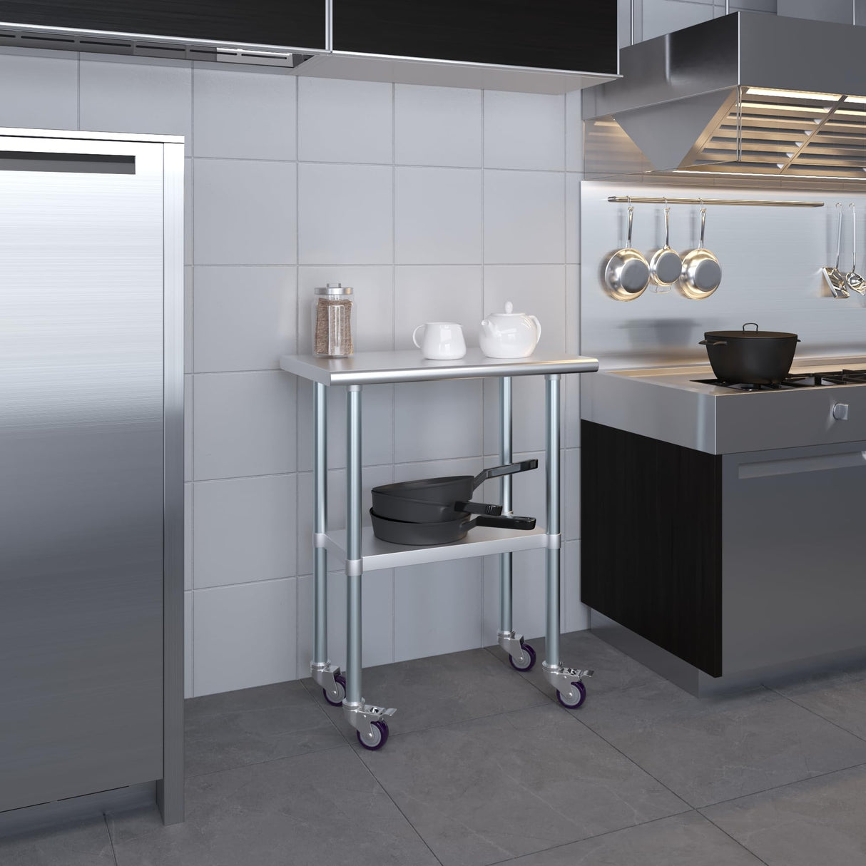 AmGood 18 in. x 30 in. Stainless Steel Work Table with Wheels | Metal Kitchen Food Prep Table | NSF