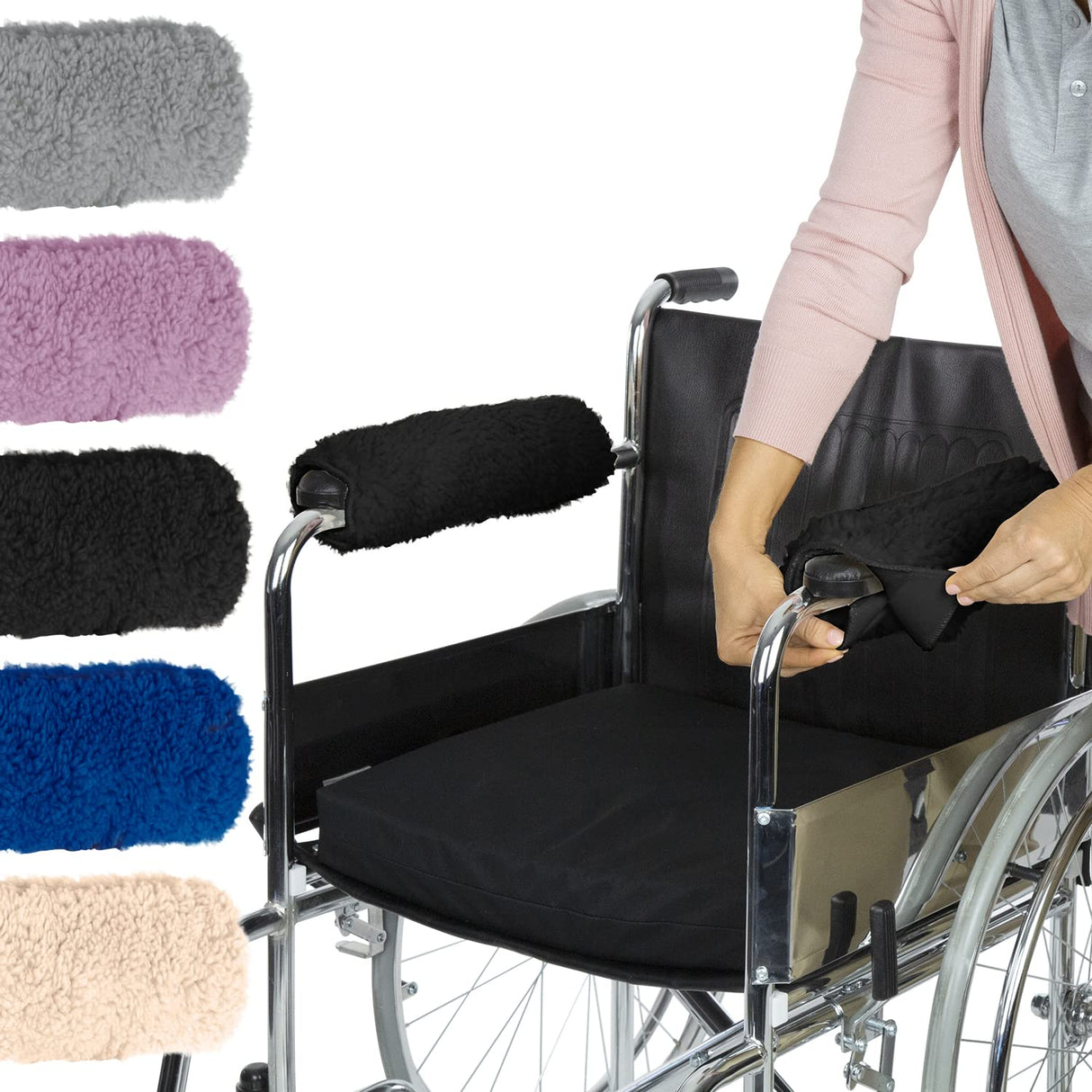Vive Wheelchair Armrest Covers (Pair) - Memory Foam Sheepskin Accessories Pads for Transport Electric Wheel Chair Arm Rests - for Adults, Seniors, Handicapped - Soft Support Cushion for Mobility Aids