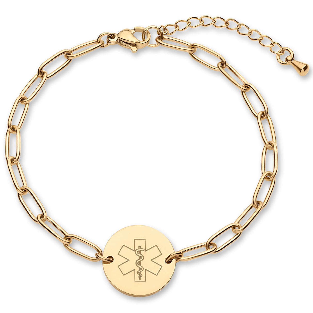 Medical Alert ID Bracelet for Women, Paperclip Adjustable Customized Medic Jewelry 18k Gold Rose Silver, Personalized Engraving, Hypoallergenic Waterproof, Includes Gift Box & Med ID Wallet Card