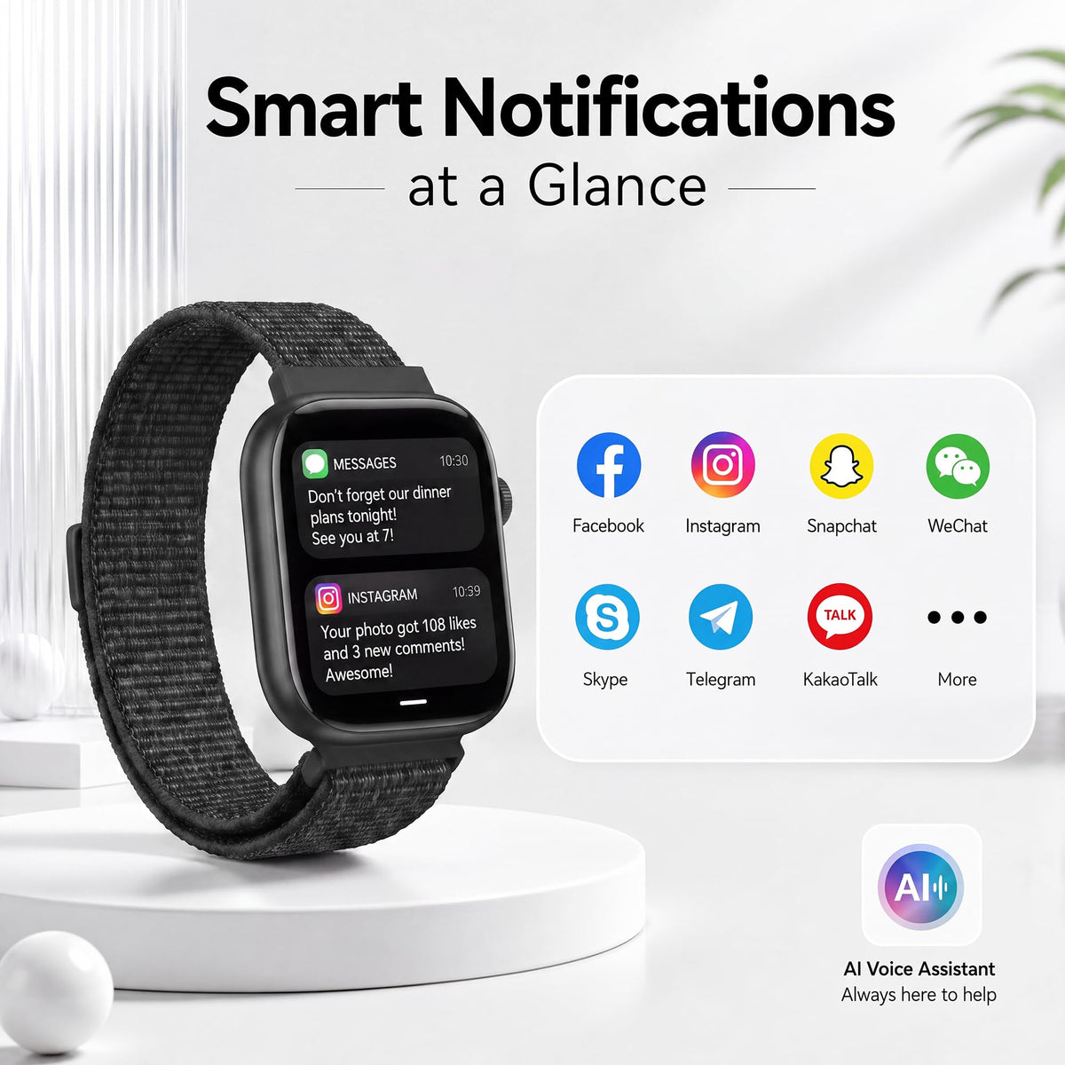 Smart Watch for Women Men, Answer/Make Call, 1.83"HD Touchscreen, 2 Bands