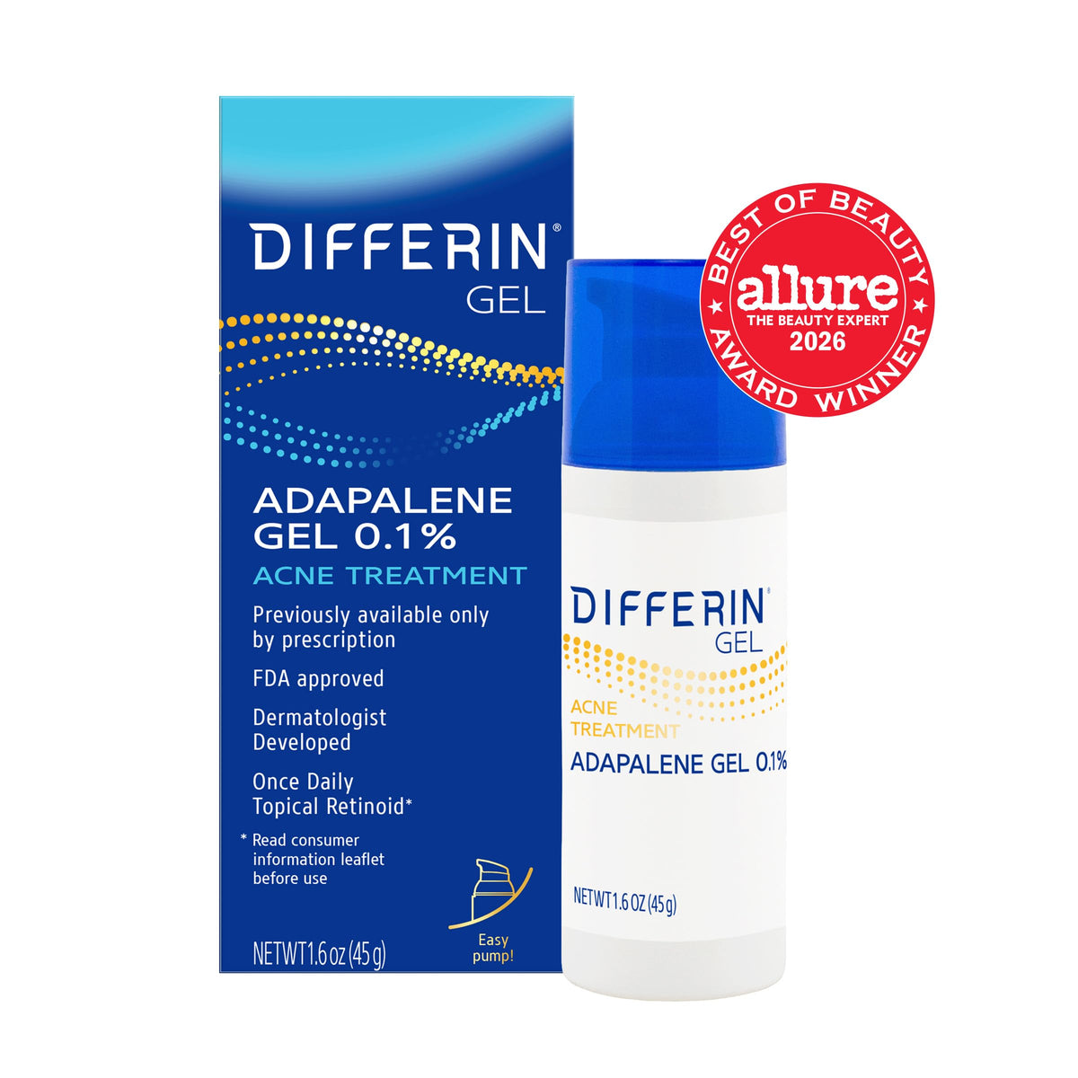 Differin Acne Retinoid Treatment Gel, 0.1% Adapalene, 45g Pump