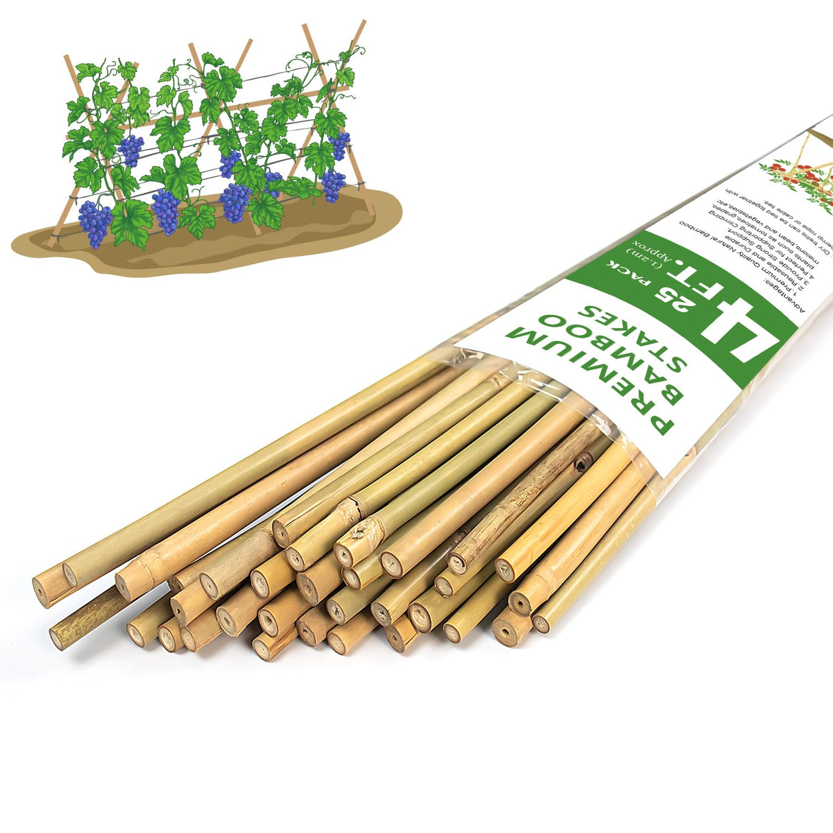 GAGINANG Natural Bamboo Garden Stakes, 4FT Trellis Plant Support 25Pcs
