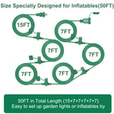 50FT Long Green Extension Cord 3 Outlets for Christmas Inflatables Blow Ups Yard Outdoor Outside Decorations Extension Cords with Multiple Outlets Plugs Cover Splitter Waterproof for Christmas Lights
