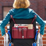 FINPAC Wheelchair Side Storage Bag w/Cup Holder, Wheelchair Armrest Accessories Pouch with Pen Slot and Reflective Strips for Power Walkers, Rollators, Seniors - Burgundy