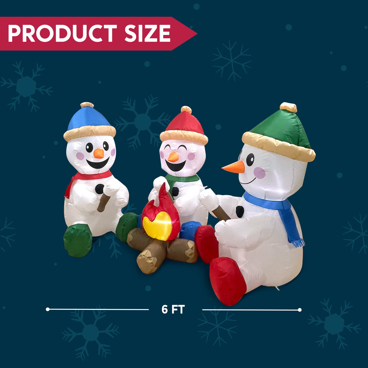 Joiedomi 6 FT Long Christmas Inflatable Snowman with Campfire, 3 Pack Small Snowman with Built-in LEDs Christmas Blow Up Yard Decoration with Light for Xmas Party Outdoor, Garden, Lawn Winter Decor