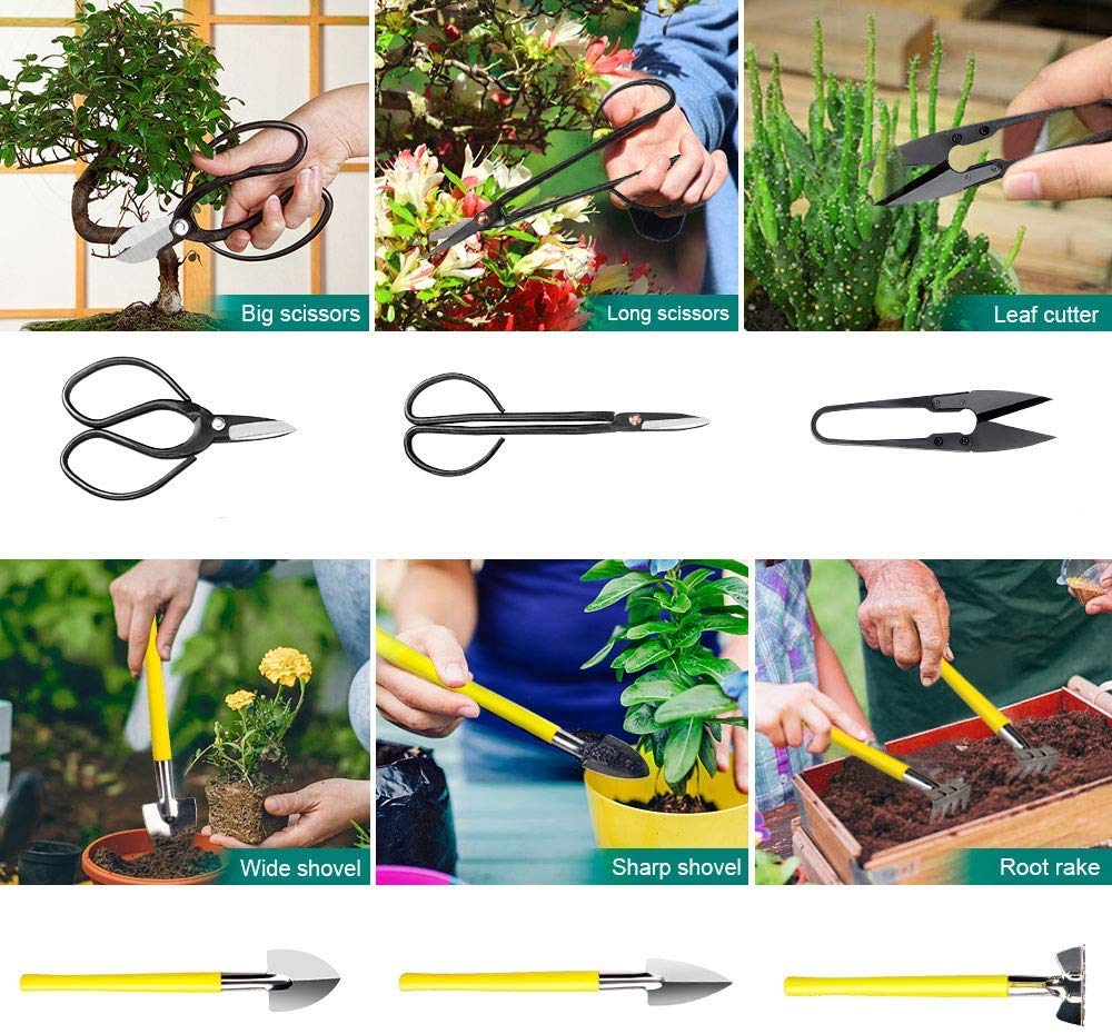 Bonsai Tools Set 13Pcs, Bonsai Essentials with PU Leather Bag, High Carbon Steel Succulent Trimming Kit, for Pruning, Raking, Training Plants, Ideal Gardening Gifts