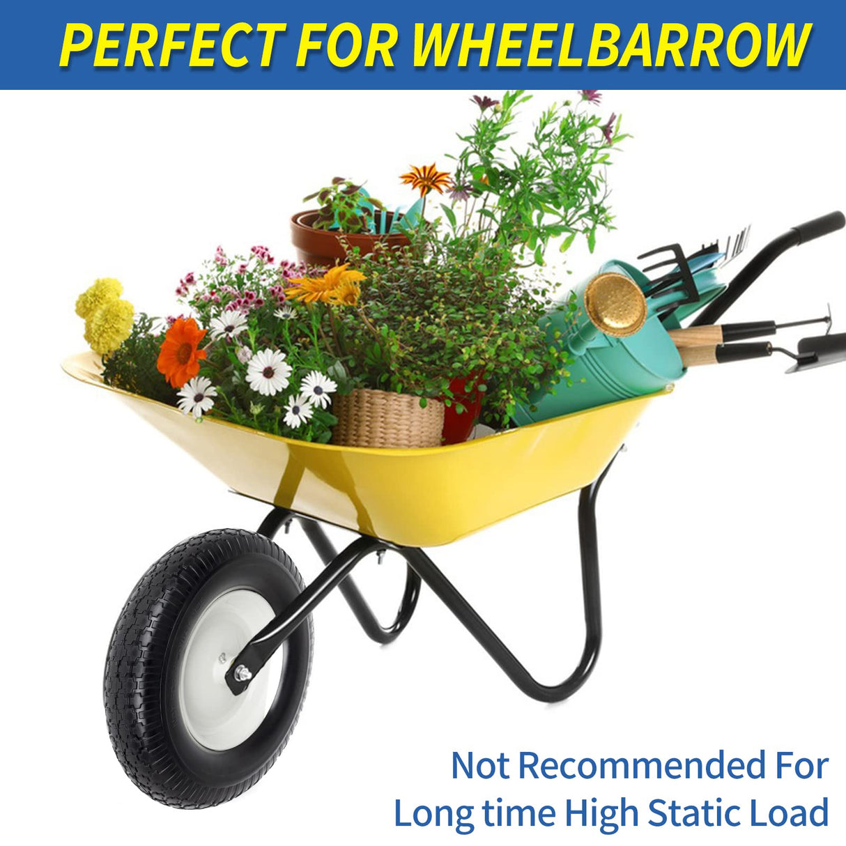 GICOOL 16" Solid Wheelbarrow Tire, 4.80/4.00-8" Flat-Free Tire and Wheel, 6" Centered Hub, 5/8" Axle Bore Hole for Wheel Barrow Garden Utility Cart Replacement