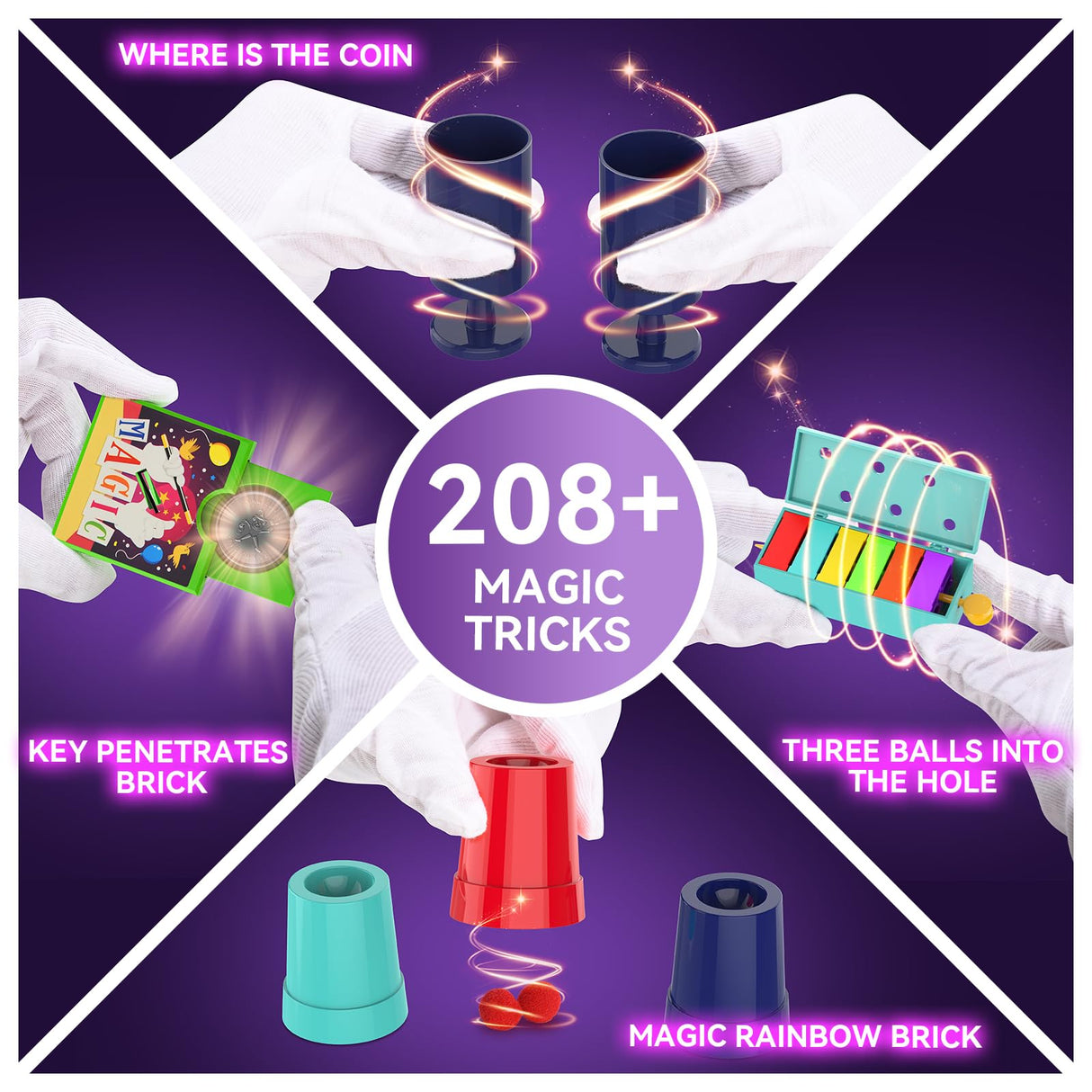Nicella Magic Kit - 208+Magic Tricks for Kids Age 6-8, Magic Set with Manual and Video for Beginners and Kids, Christmas Halloween Birthday Gifts Toys for Ages 6 7 8 9 10 11 12 Years Old Boys Girls