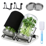 Broccoli Sprout Growing Kit, 2 Large 1000ML Wide Mouth Mason Jars with Sprout Lids, Stainless Steel Stand, Blackout Sleeves, Cleaning Brush, Drain Tray- Grow Broccoli, Alfalfa & Bean Microgreens