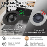BAOLSLS 3 in 1 Kitchen Sink Stopper, Pop Up Kitchen Sink Drain Strainer, with an Extra Basket Strainer, Kitchen Sink Drain Stopper for US Standard 3-1/2 Inch, Brass Material Electroplate Black