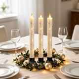 Flameless Cone Candle with Built-in Star String Light, 11-Button Remote Control, Timer, Battery Powered, Simulated Flame, 3-Pack Window Candle, Christmas Home & Wedding Decoration (Ivory)