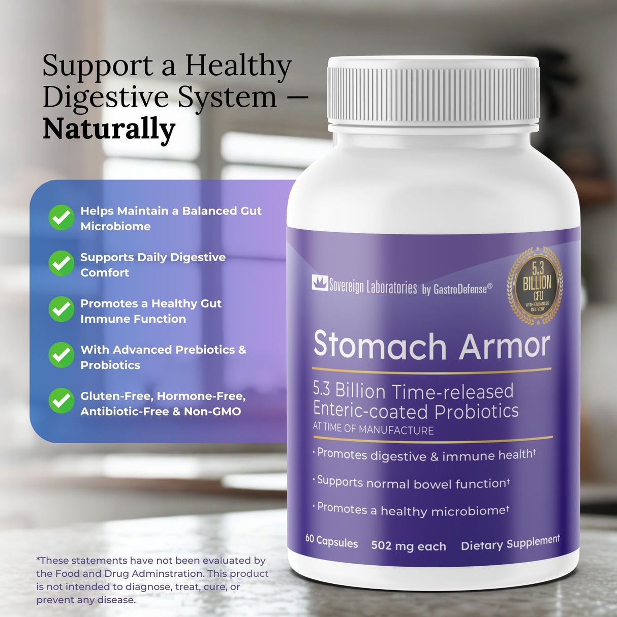 GastroDefense Stomach Armor - Shelf Stable Pre and Probiotic - Liposomal Colostrum-LD Enhanced. Beneficial Stains Colonize and Promote Gut Health, Designed for Adult Women and Men
