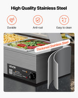 VEVOR Commercial Food Warmer, 1500W Electric Stainless Steel Steam Food Warmer with Glass Cover, 3-Pan Countertop Buffet Bain Marie with Soup & Perforated Ladles, for Catering, Restaurant & Party