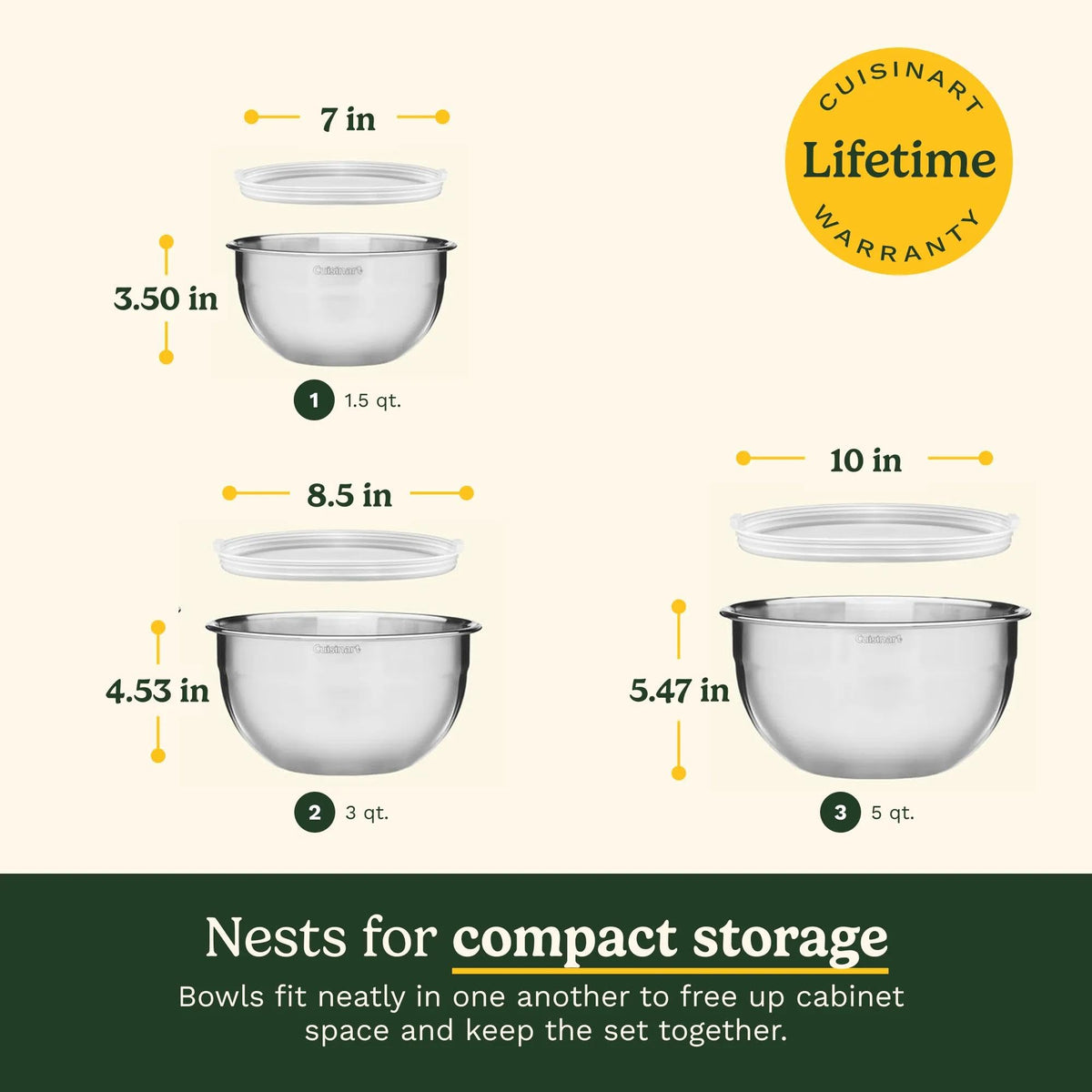 Cuisinart 3-Piece Stainless Steel Mixing Bowl Set with Lids, CTG-00-SMB