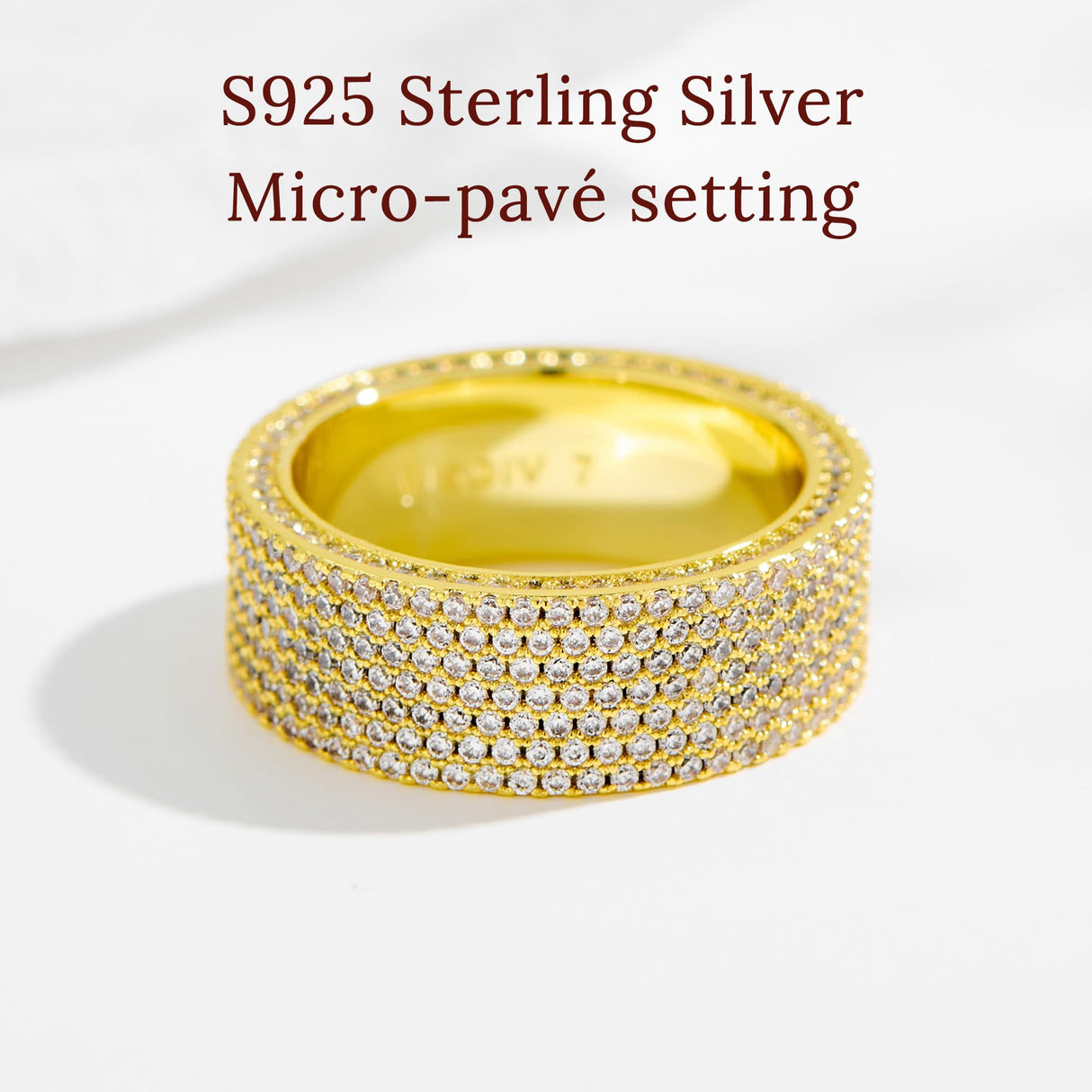 VISDIV Gold Wedding Rings for Women 925 Sterling Silver 14k Gold Plated Promise Engagement Non Tarnish Bands Rings CZ Simulated Diamond Chunky Eternity Statement Wide Rings for Her