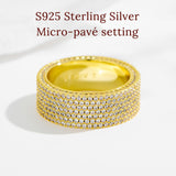 VISDIV Gold Wedding Rings for Women 925 Sterling Silver 14k Gold Plated Promise Engagement Non Tarnish Bands Rings CZ Simulated Diamond Chunky Eternity Statement Wide Rings for Her