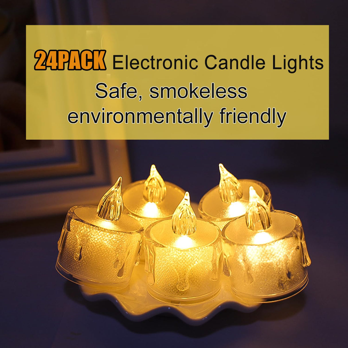 SupBri 24 Pack Flameless Tea Lights Candles Battery Operated, Crystal Led Tealight Candles,Votive Electric Fake Candles for Valentines Wedding Diwali Christmas Decorations