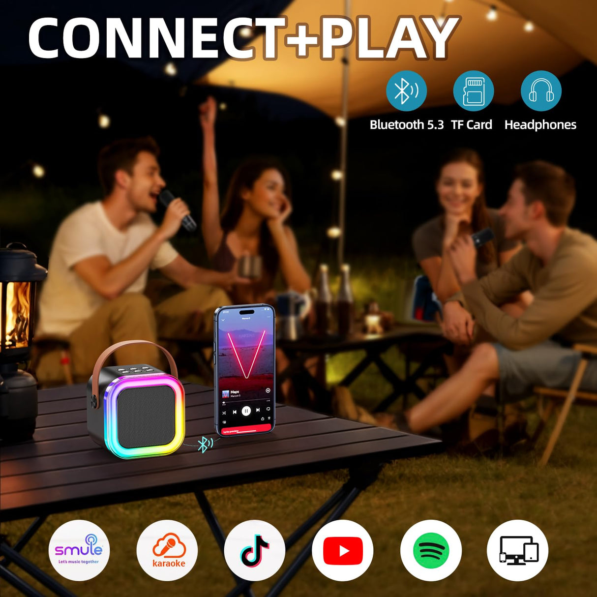 Kinglucky Mini Karaoke Machine for Kids, 2025 TOP Birthday Gifts Ideas for 3-12 Year Old Girls, Christmas Party Gifts Kids' Personal Video Players Accessories with 2 Wireless Microphones - Black