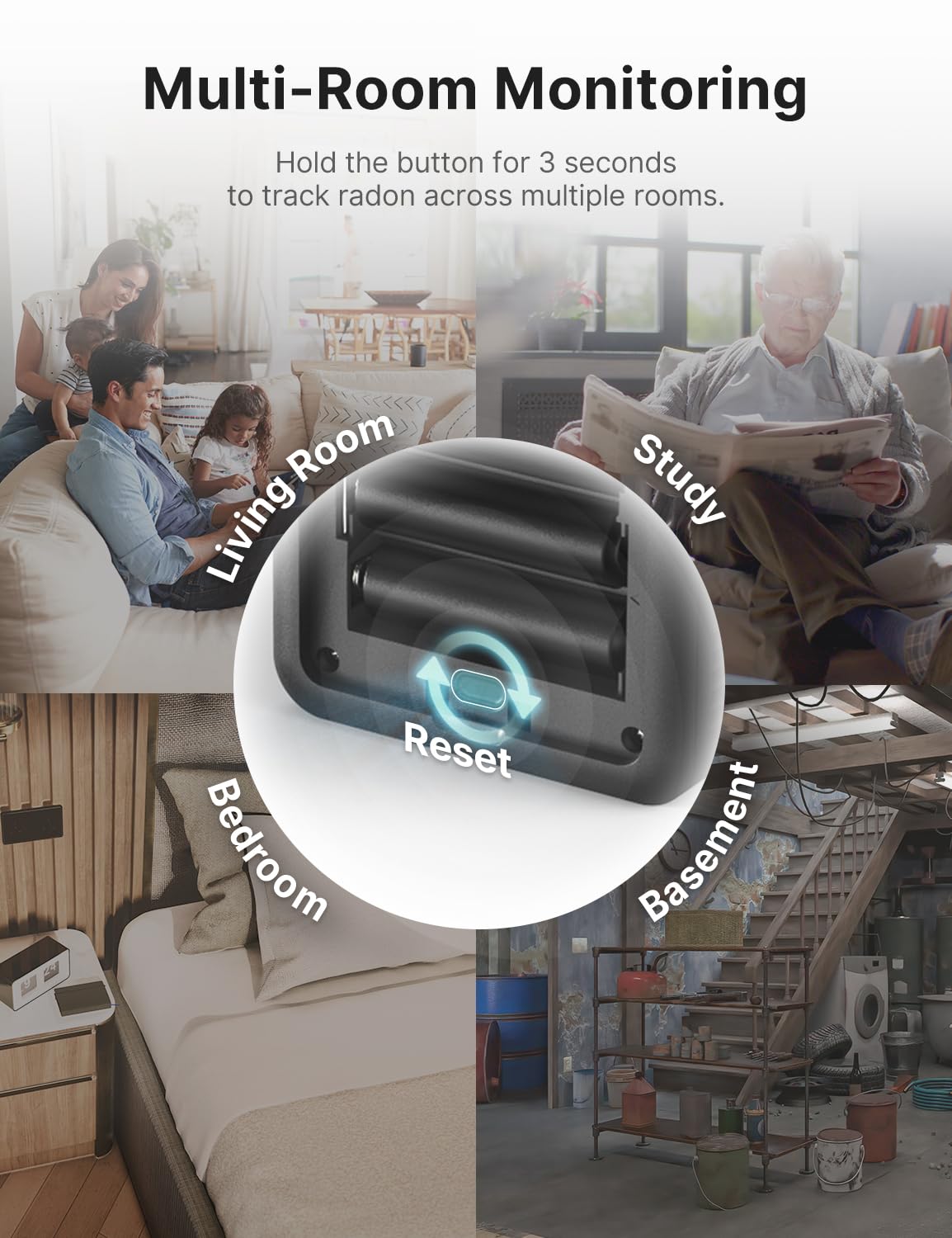 X-Sense Radon Detector for Basement, Zero Lab Fees, XR0A-SR, Black