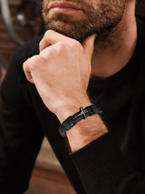Black Cross Cuff Bracelet for Men,Stainless Steel Braided Leather Bible Verse Bracelet with Joshua 1:9 Inspirational Faith Gift for Dad,Brother,Son,Religious Baptism and Confirmation Gifts 8.3 Inch