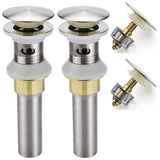 Rockgoya Bathroom Sink Drain,2 Pack Drain Stopper Bathroom Sink with Overflow,Pop Up Drain Assembly with Detachable Strainer Basket,Built-in Anti-Clogging Strainer,Stainless Steel Brushed Nickel