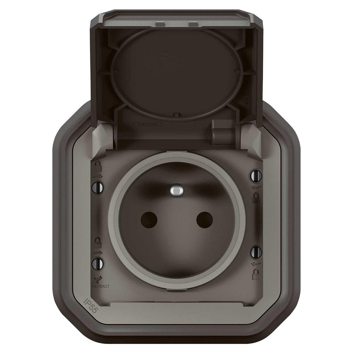 Legrand - IP55 Waterproof Socket with Plexo Earth - 2P+T 16A Socket Complete with Shutter - For Recessed Installation with Claws - Made in France - Anthracite