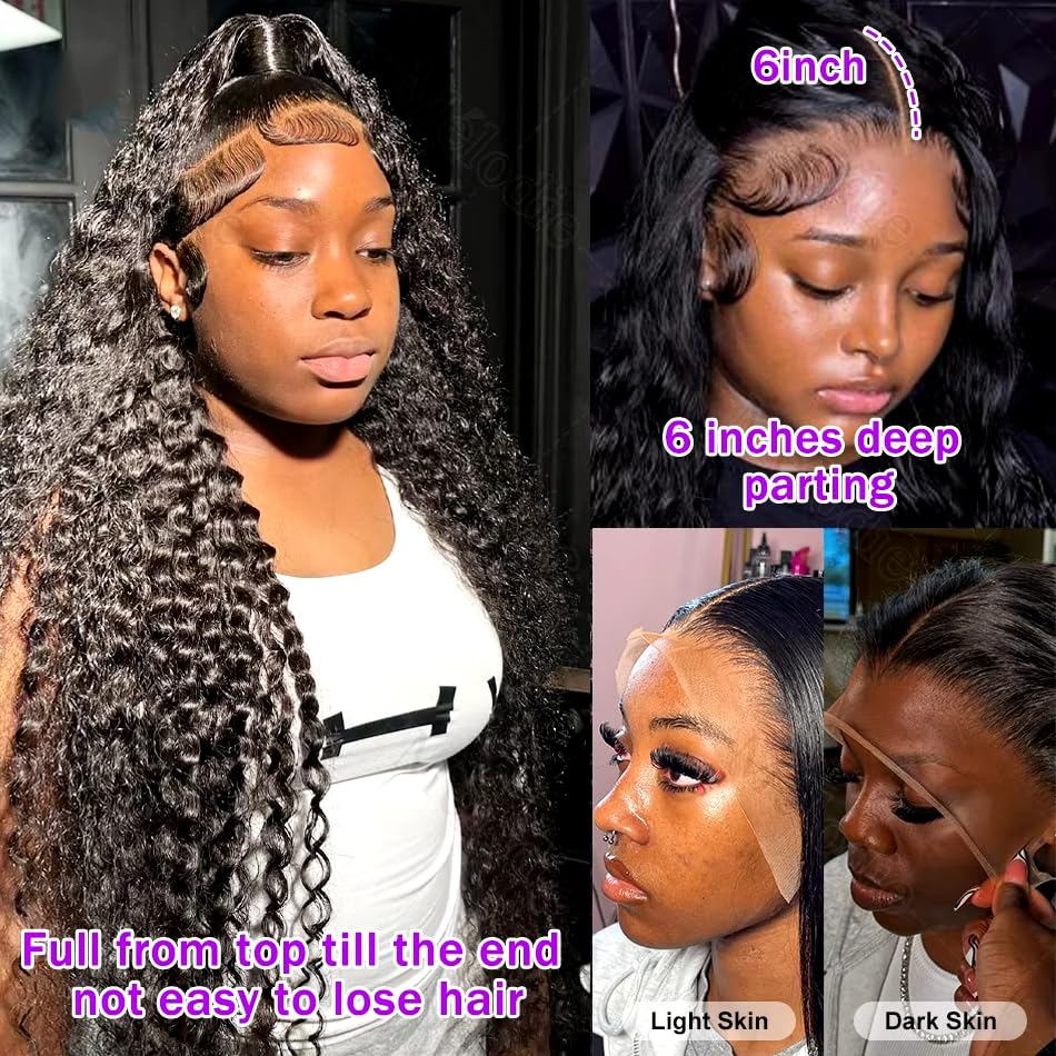 IAMFUPO 24 Inch 13x6 Lace Front Wigs Human Hair 200 Density Deep Wave Lace Front Wigs Human Hair 13x6 Deep Wave HD Frontal Wigs for Women Pre Plucked (13x6 Deep Wig, 24 Inch)